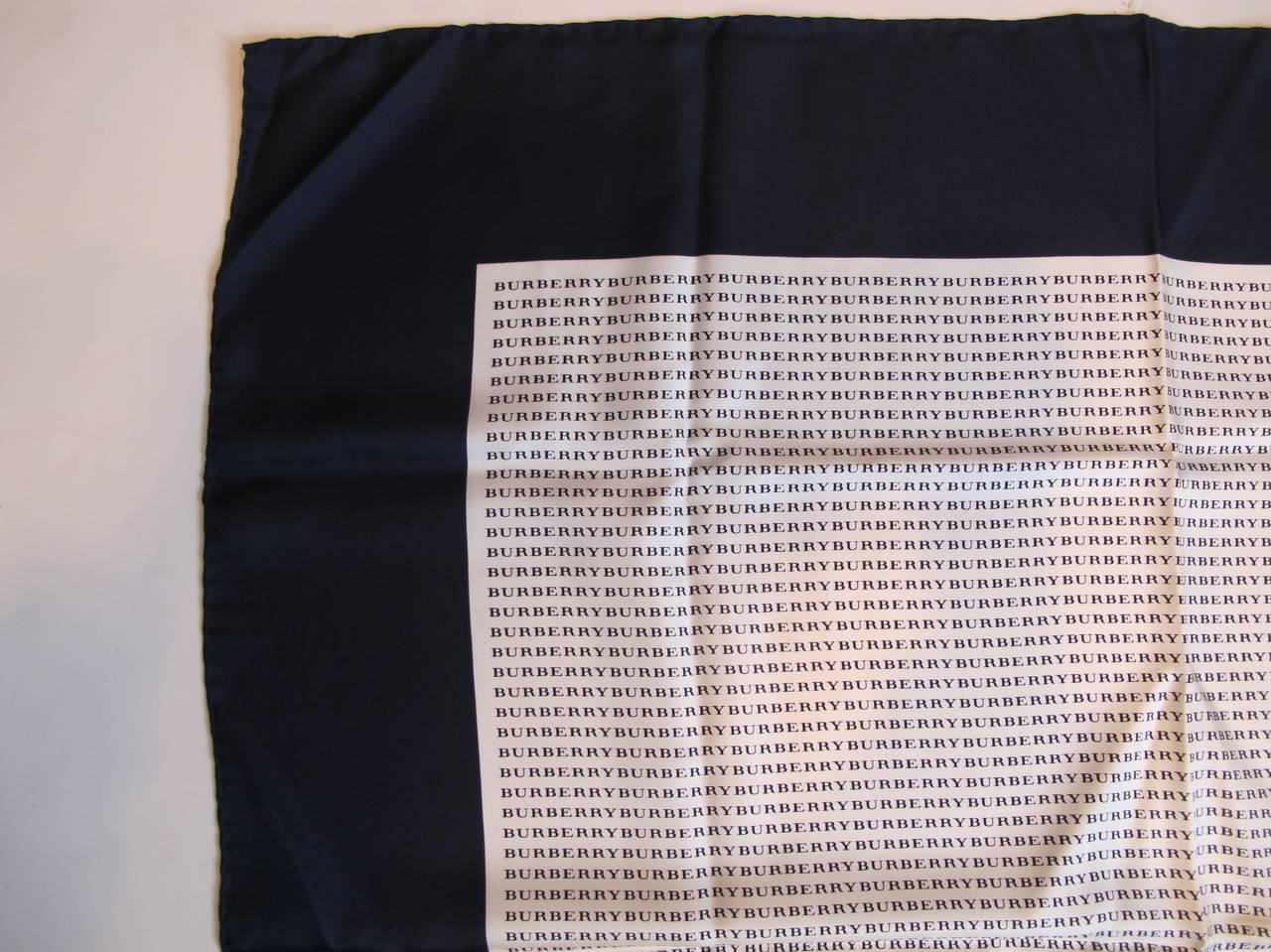 New Burberry Navy Blue and White Silk Scarf In New Condition For Sale In San Francisco, CA