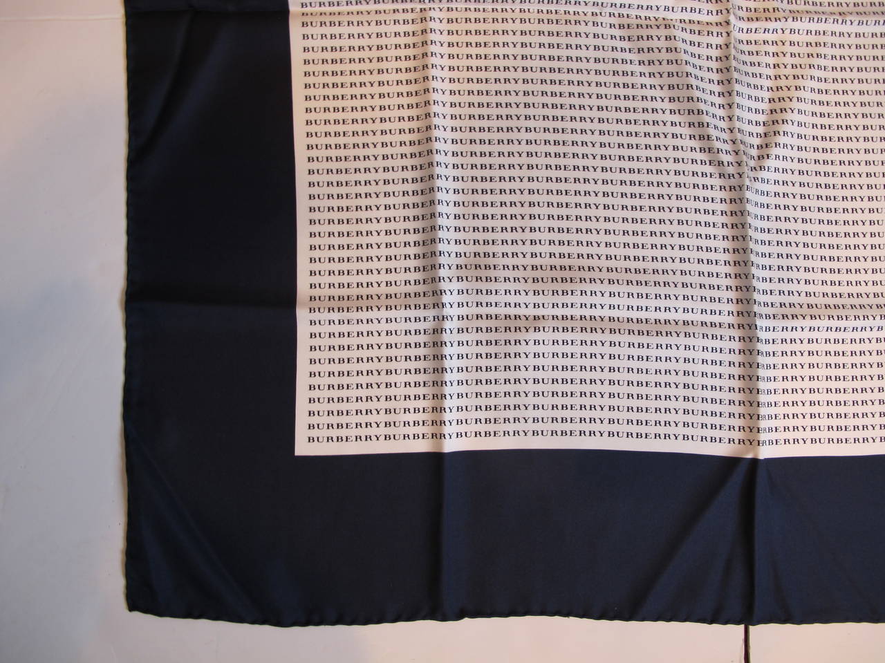 Women's New Burberry Navy Blue and White Silk Scarf For Sale