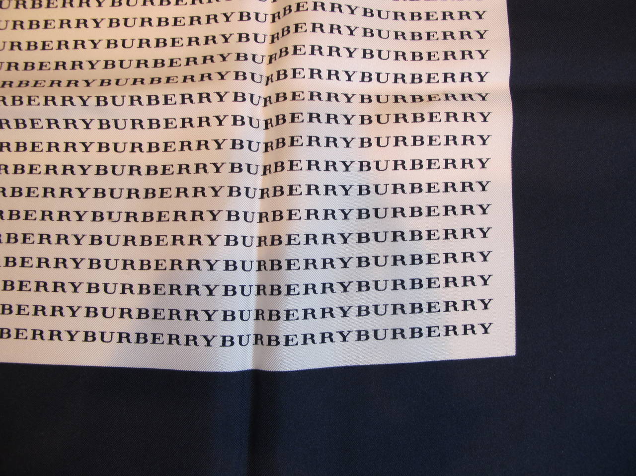 New Burberry Navy Blue and White Silk Scarf For Sale 1