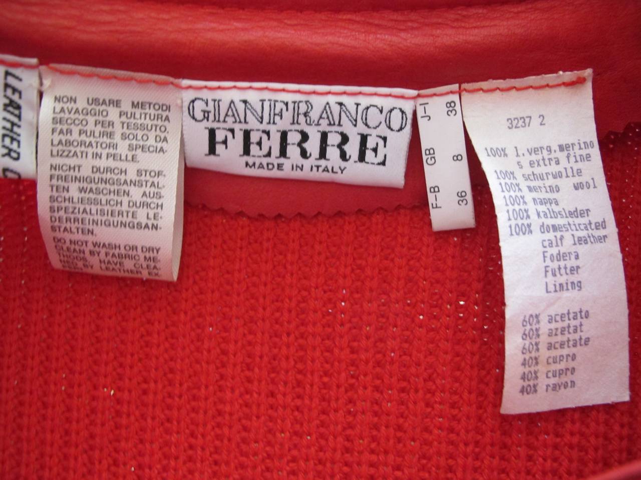 1980's Gianfranco Ferre Red Leather and Knit Unisex Sweater For Sale 6