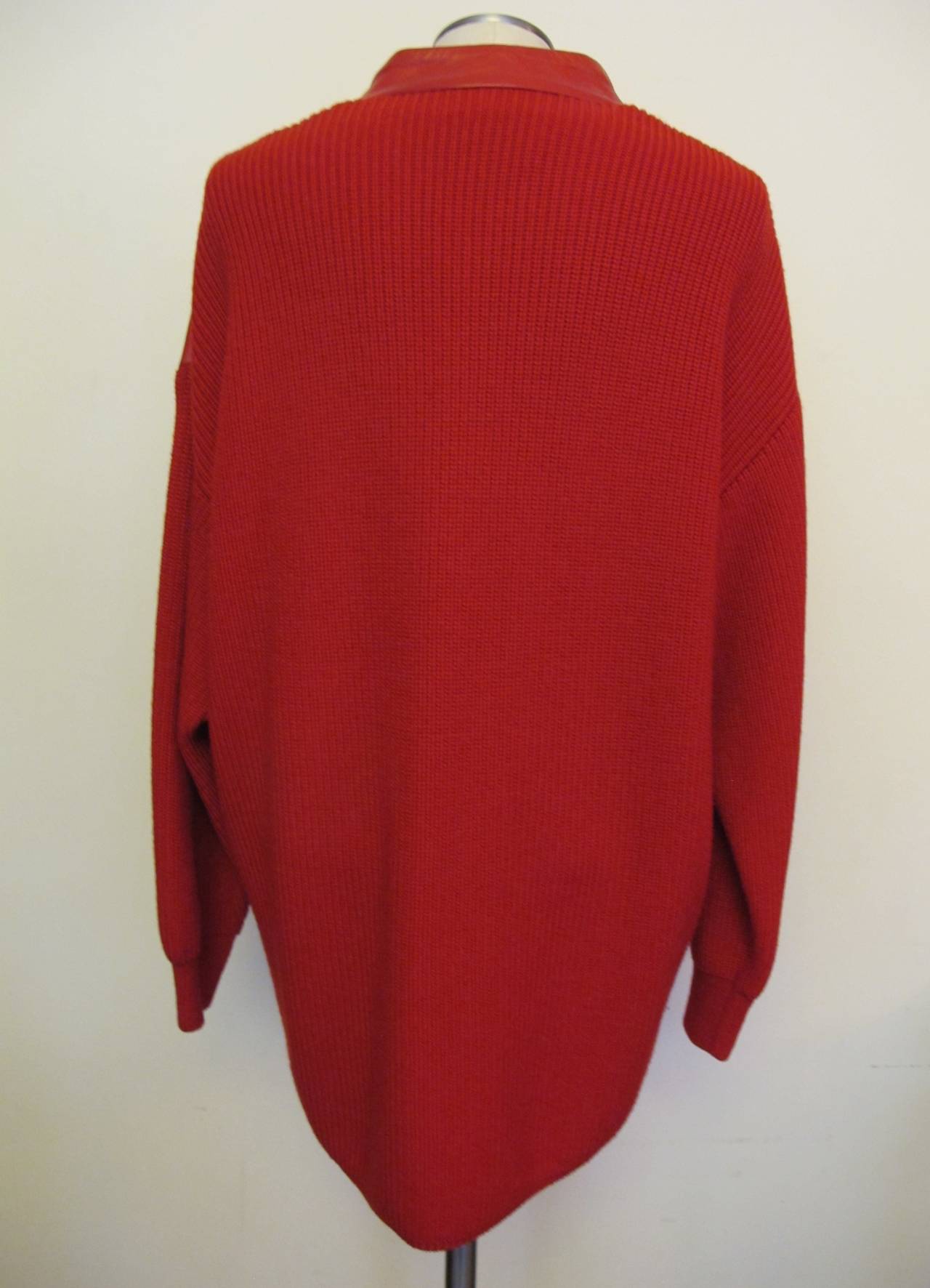 1980's Gianfranco Ferre Red Leather and Knit Unisex Sweater For Sale 1