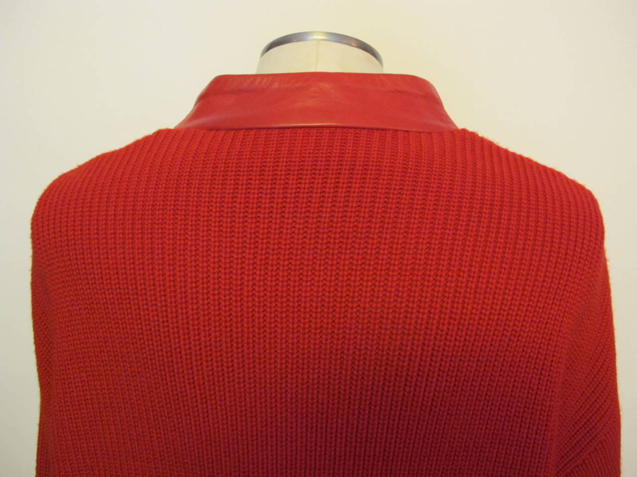 1980's Gianfranco Ferre Red Leather and Knit Unisex Sweater For Sale 2