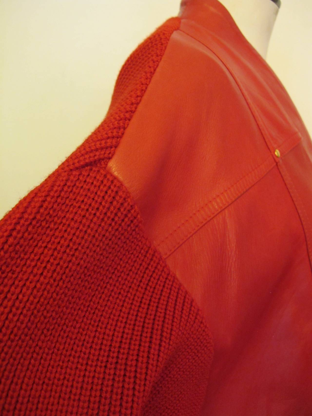 1980's Gianfranco Ferre Red Leather and Knit Unisex Sweater For Sale 5
