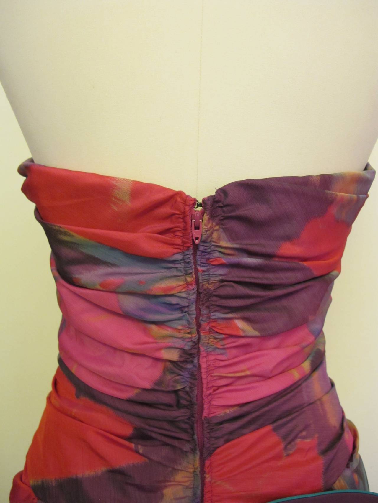 Bob Mackie 1990's Floral Silk Taffeta Strapless Evening Gown For Sale 4