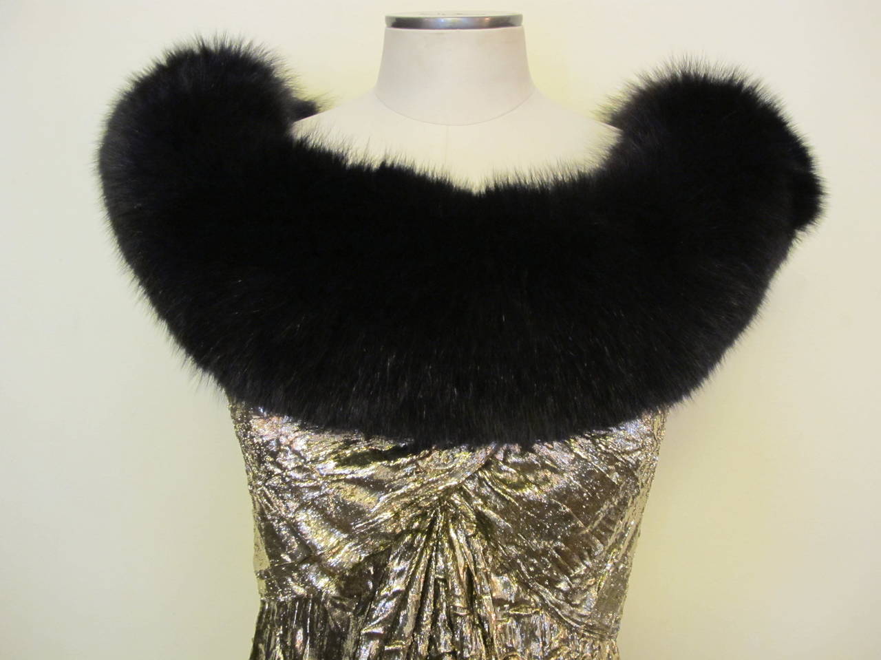 Bob Mackie I. Magnin Luscious Golden Velvet Evening Gown with Black Fox Fur For Sale 1