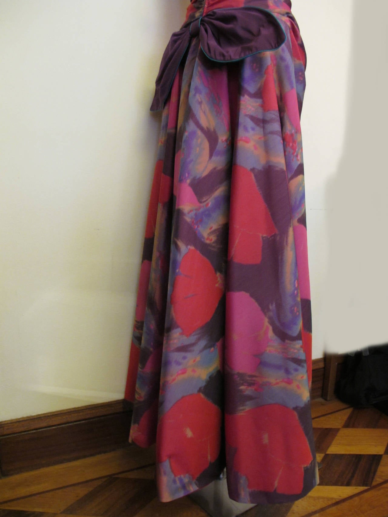 Bob Mackie 1990's Floral Silk Taffeta Strapless Evening Gown For Sale 1