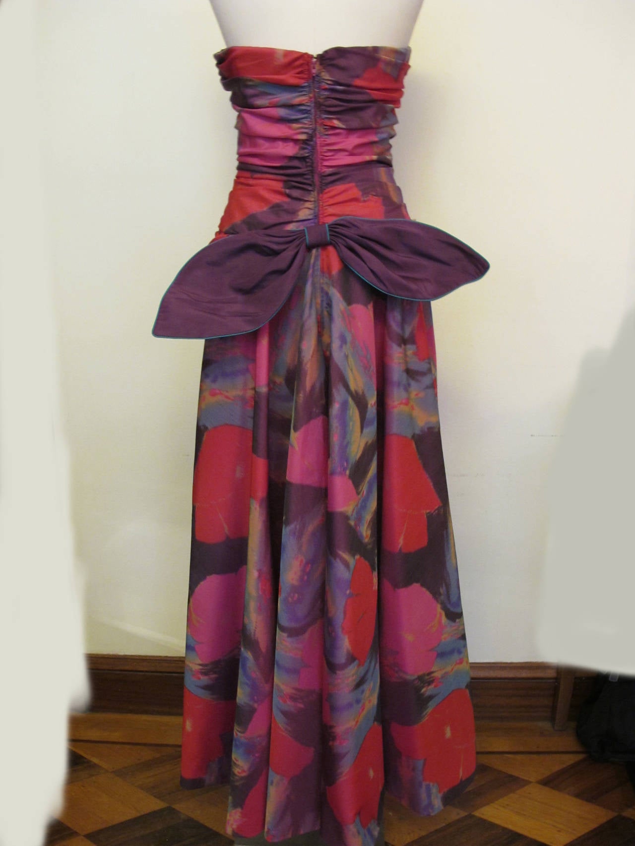 Bob Mackie 1990's Floral Silk Taffeta Strapless Evening Gown For Sale 2