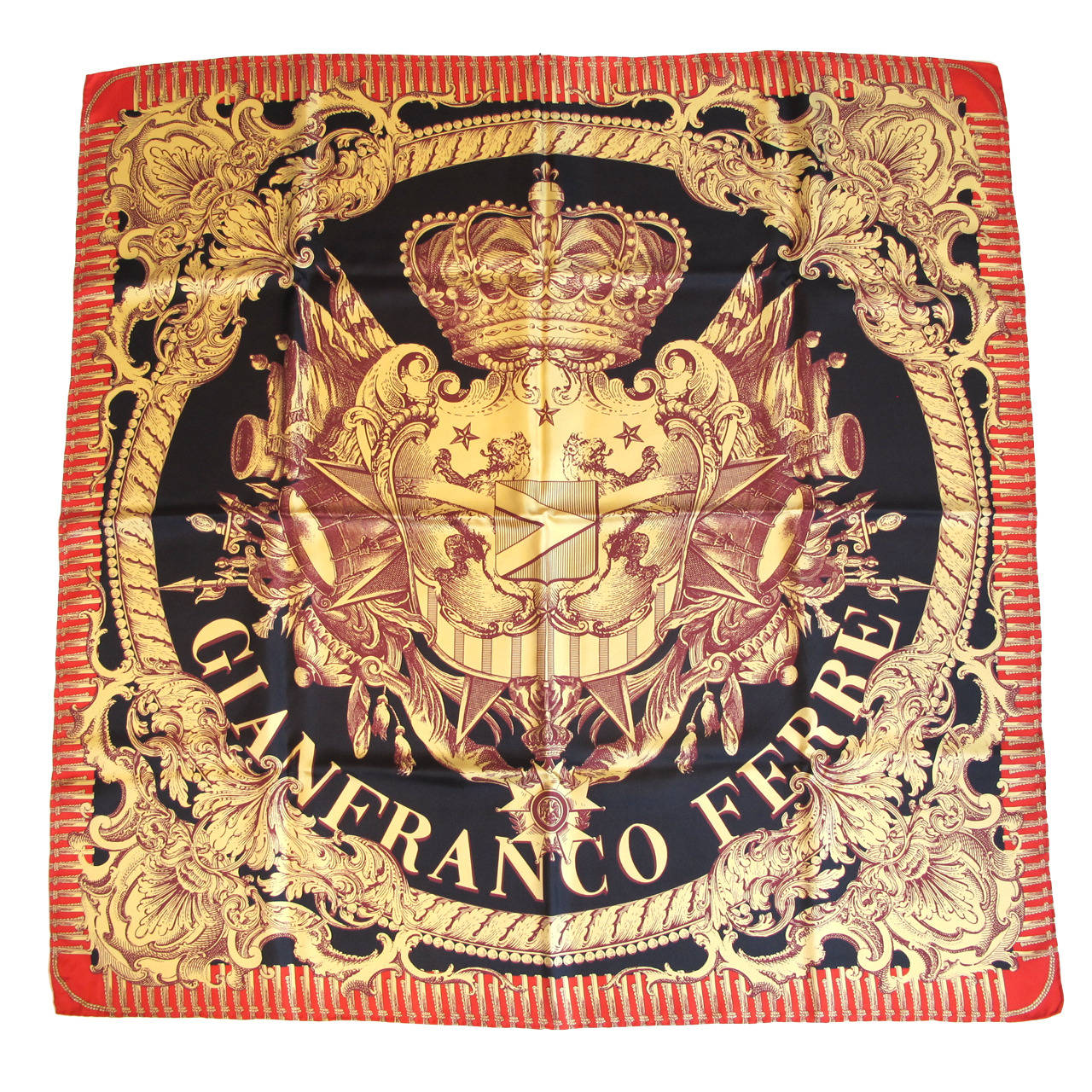 Gianfranco Ferre Majestic Crown Motif Silk Scarf For Sale