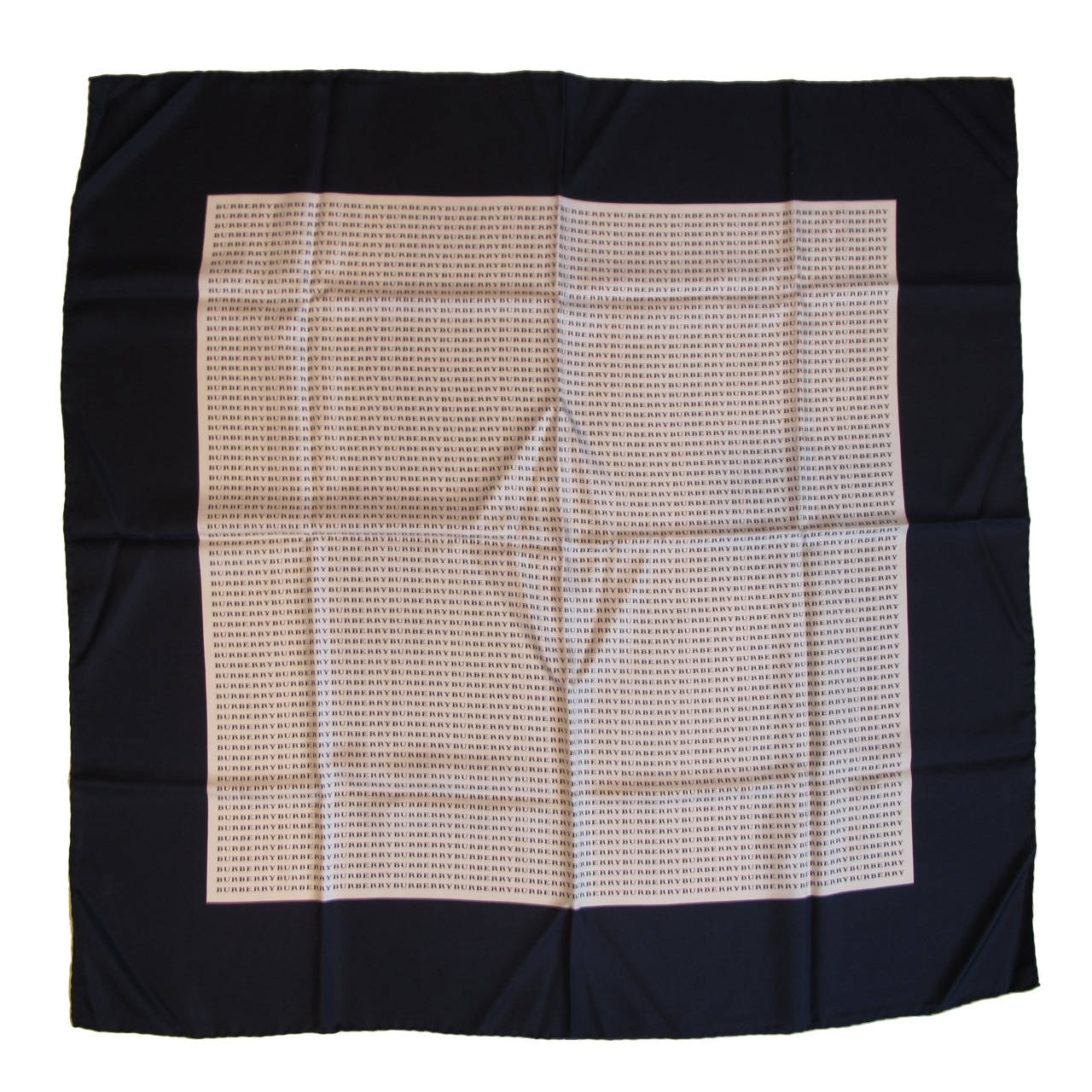 New Burberry Navy Blue and White Silk Scarf For Sale