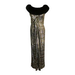 Bob Mackie I. Magnin Luscious Golden Velvet Evening Gown with Black Fox Fur