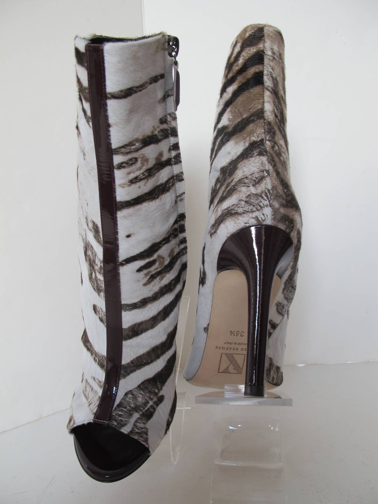 Gray 2013 Reed Krakoff Peeptoe Zebra Bootie For Sale