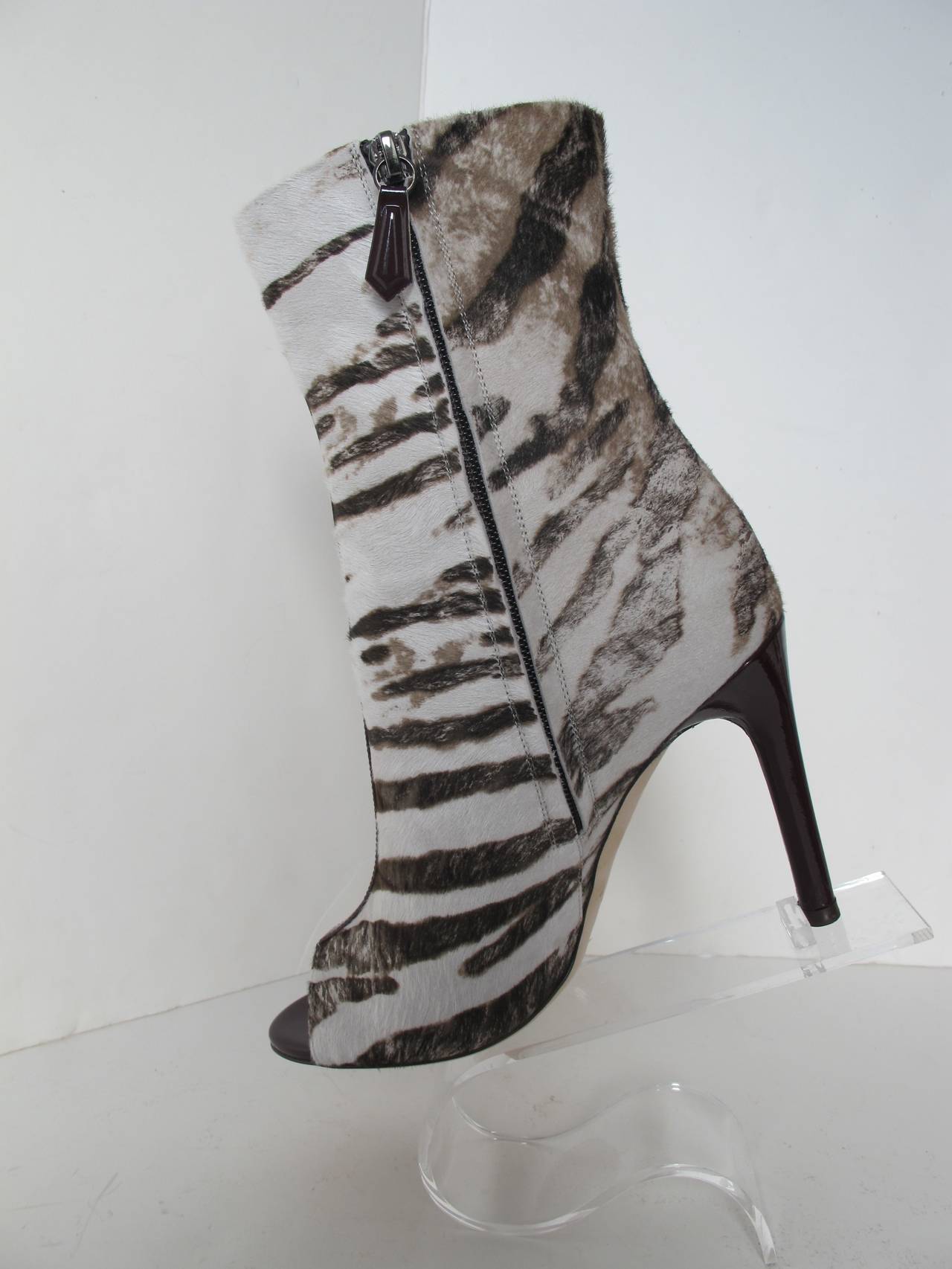 2013 Reed Krakoff Peeptoe Zebra Bootie In New Condition For Sale In San Francisco, CA