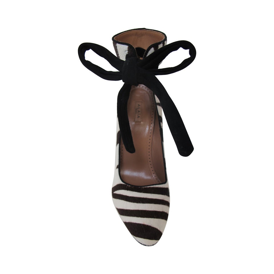 Alaia Black Zebra Shoes with Black Stripes For Sale