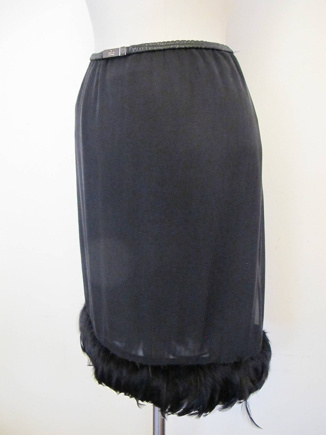 Gucci Black Silk Skirt with Feathered Trim In Excellent Condition For Sale In San Francisco, CA