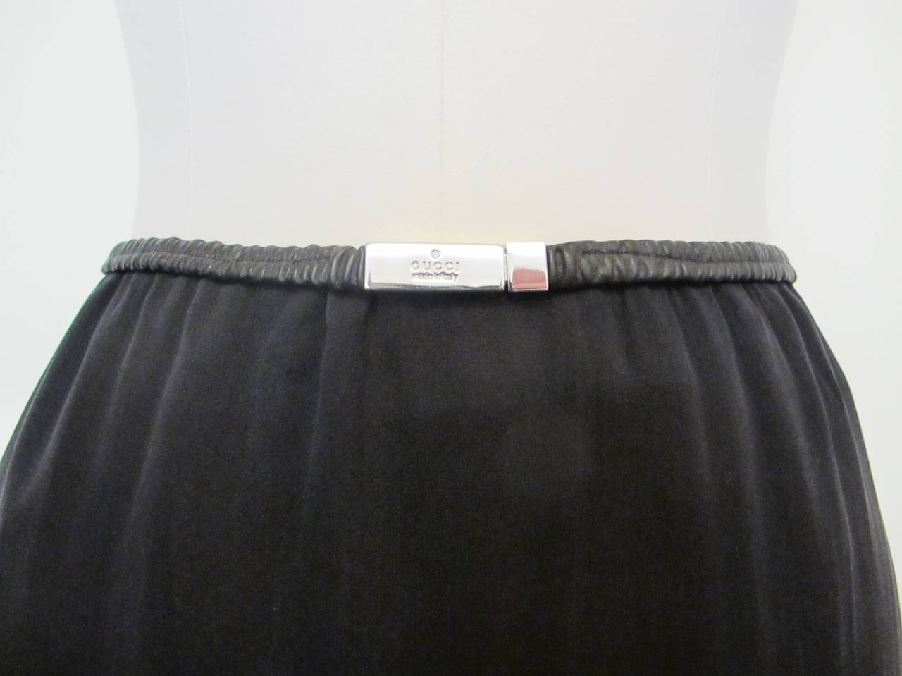Gucci Black Silk Skirt with Feathered Trim For Sale 2