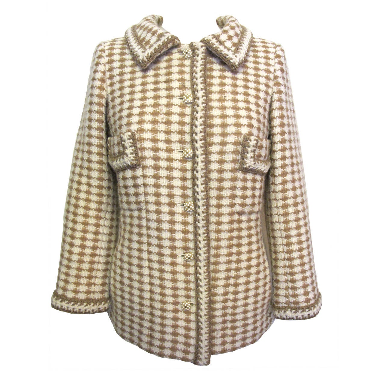 Chanel Camel and White, Houndstooth Jacket For Sale