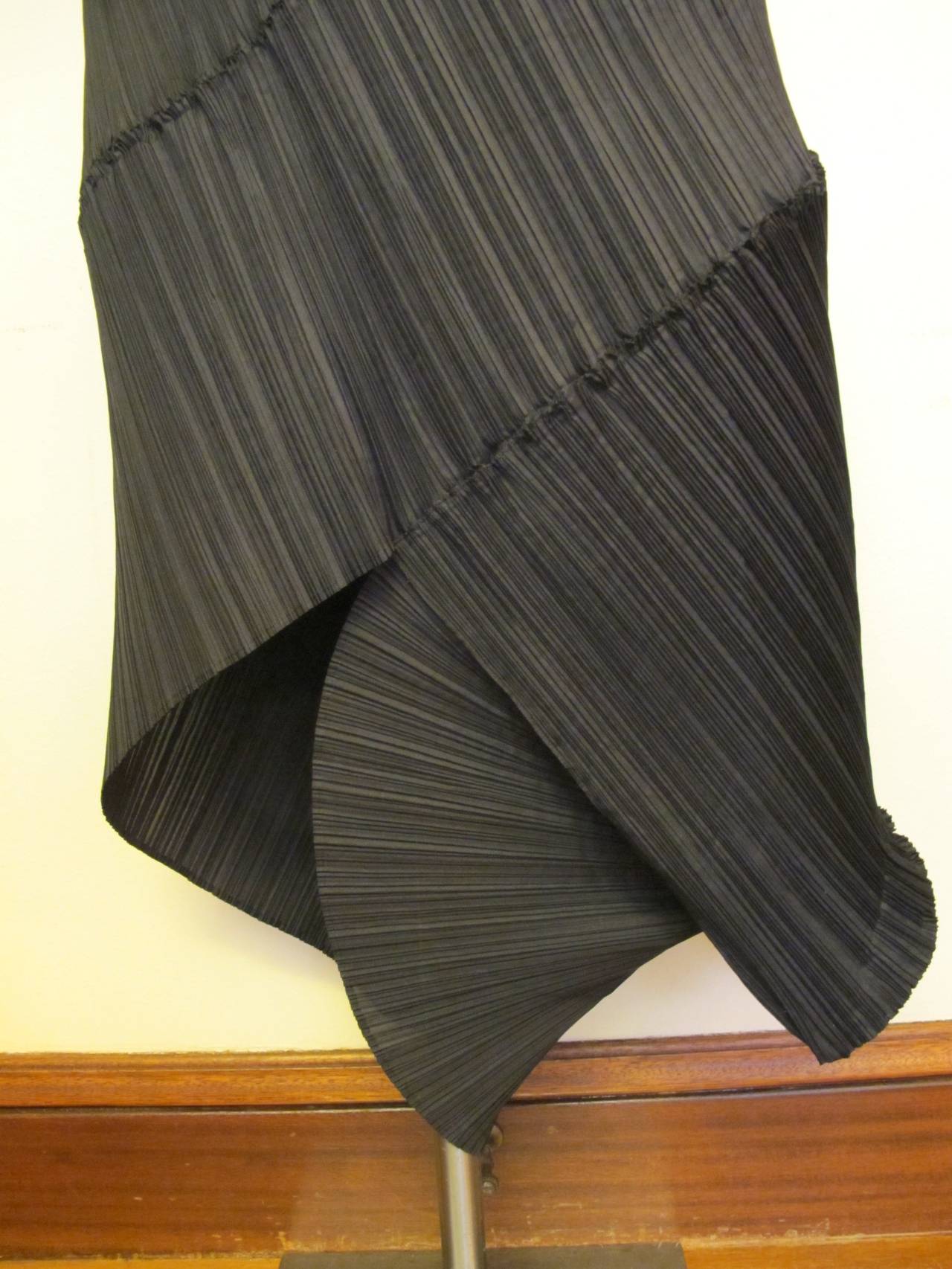 Women's Issey Miyake Black Asymmetric Pleated Skirt For Sale