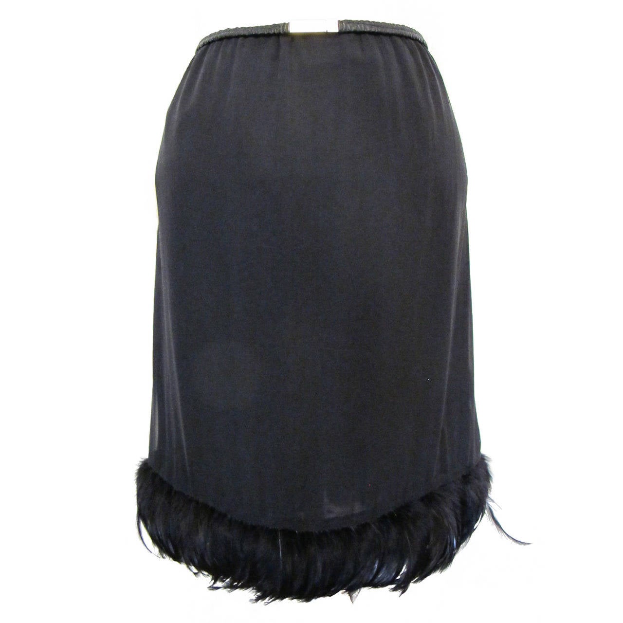 Gucci Black Silk Skirt with Feathered Trim For Sale