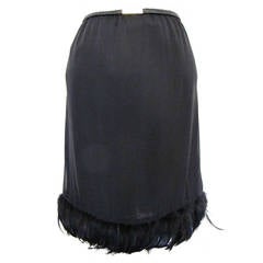 Gucci Black Silk Skirt with Feathered Trim