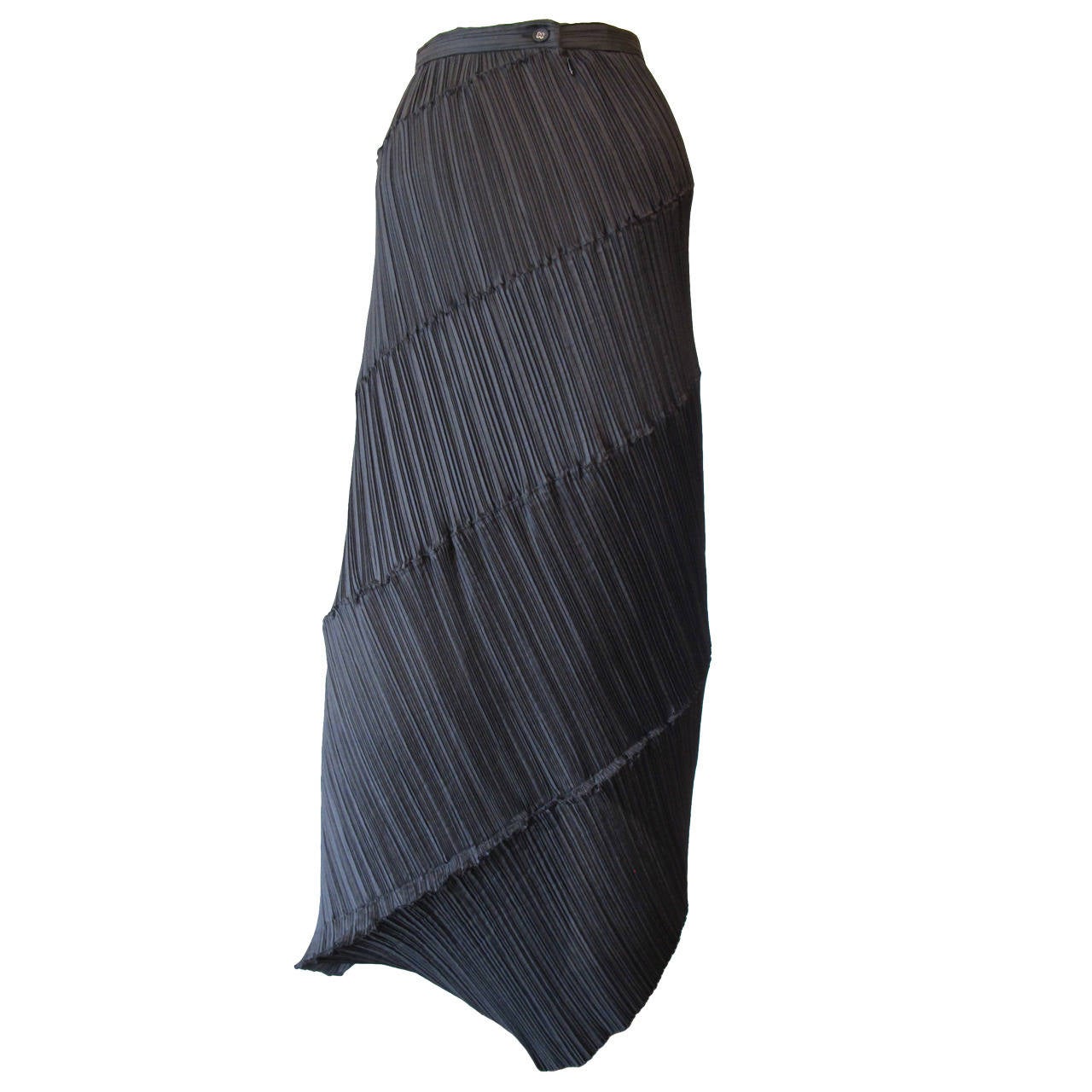 Issey Miyake Black Asymmetric Pleated Skirt For Sale