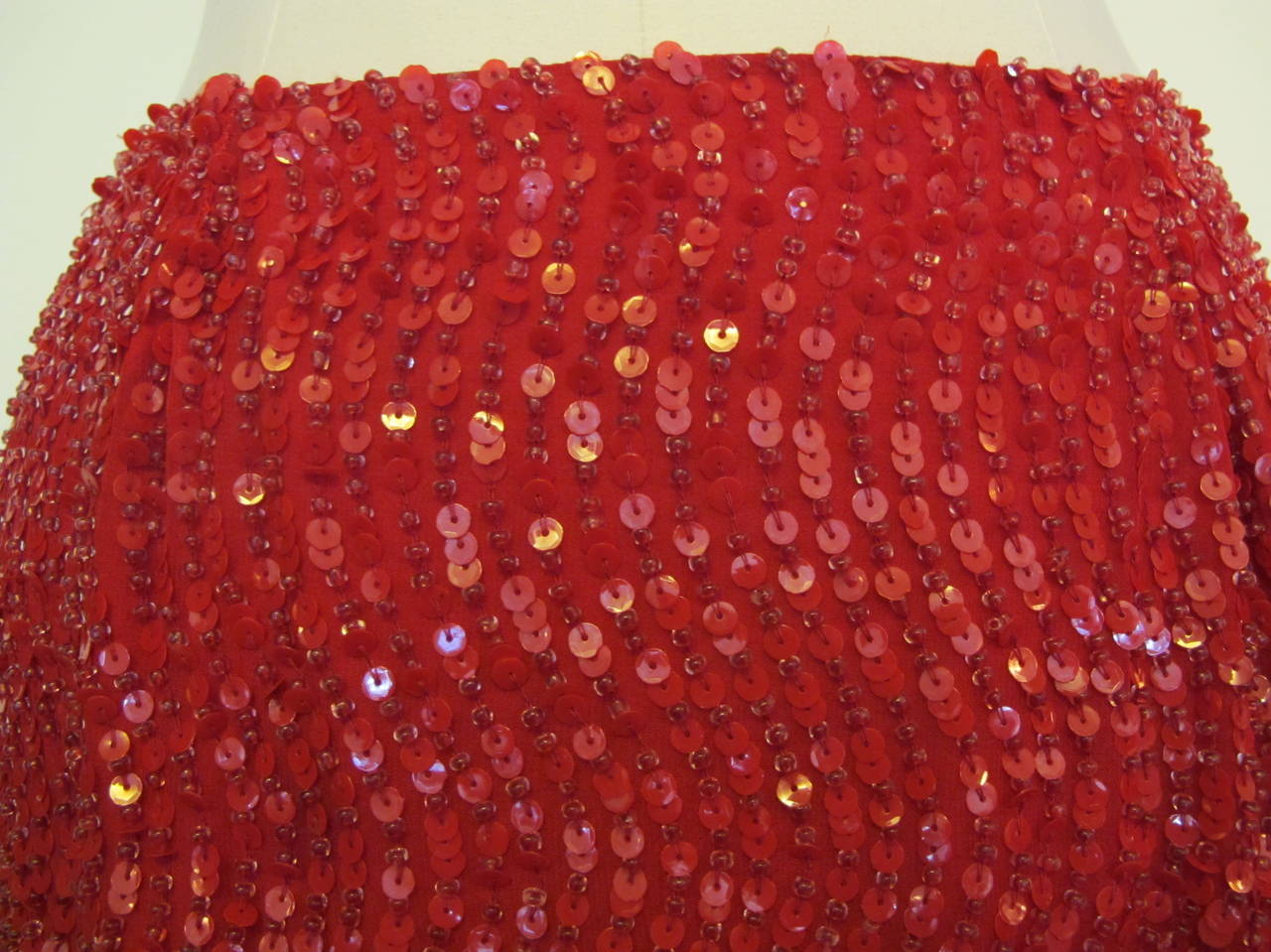 Randolph Duke for Halston Red Sequin and Beaded Skirt For Sale 1