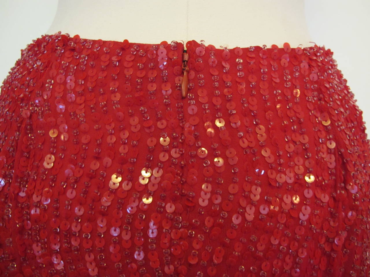 Randolph Duke for Halston Red Sequin and Beaded Skirt For Sale 2