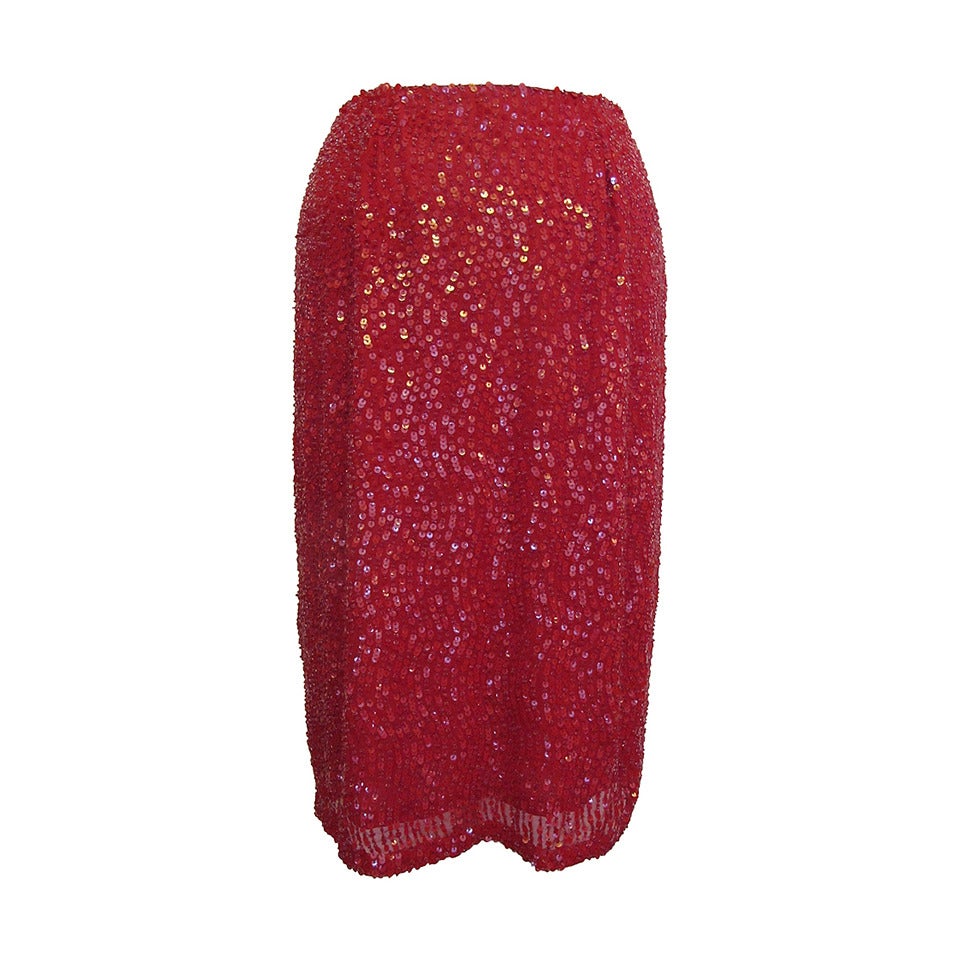 Randolph Duke for Halston Red Sequin and Beaded Skirt For Sale