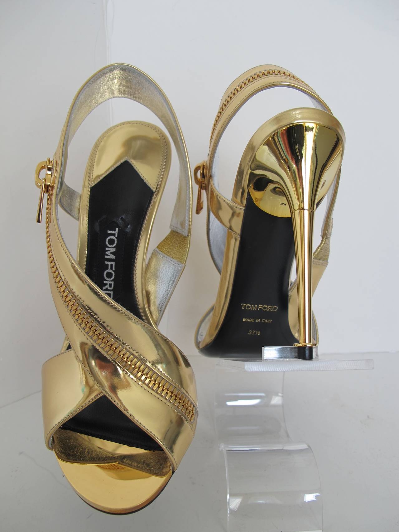 Brown 2014 Tom Ford Gold Sling Back Sandal with Wrap Around Zipper For Sale