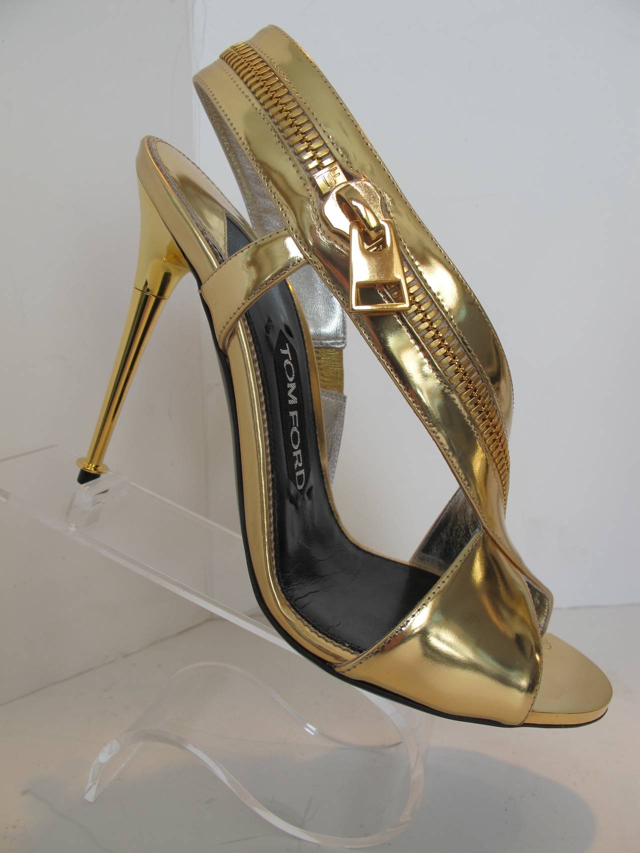 2014 Tom Ford Gold Sling Back Sandal with Wrap Around Zipper For Sale 1