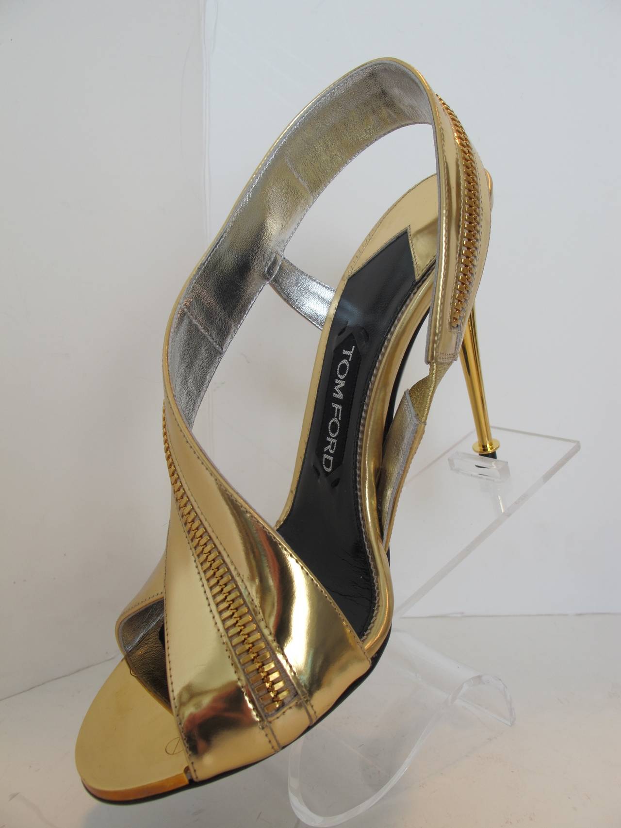 2014 Tom Ford Gold Sling Back Sandal with Wrap Around Zipper For Sale 2