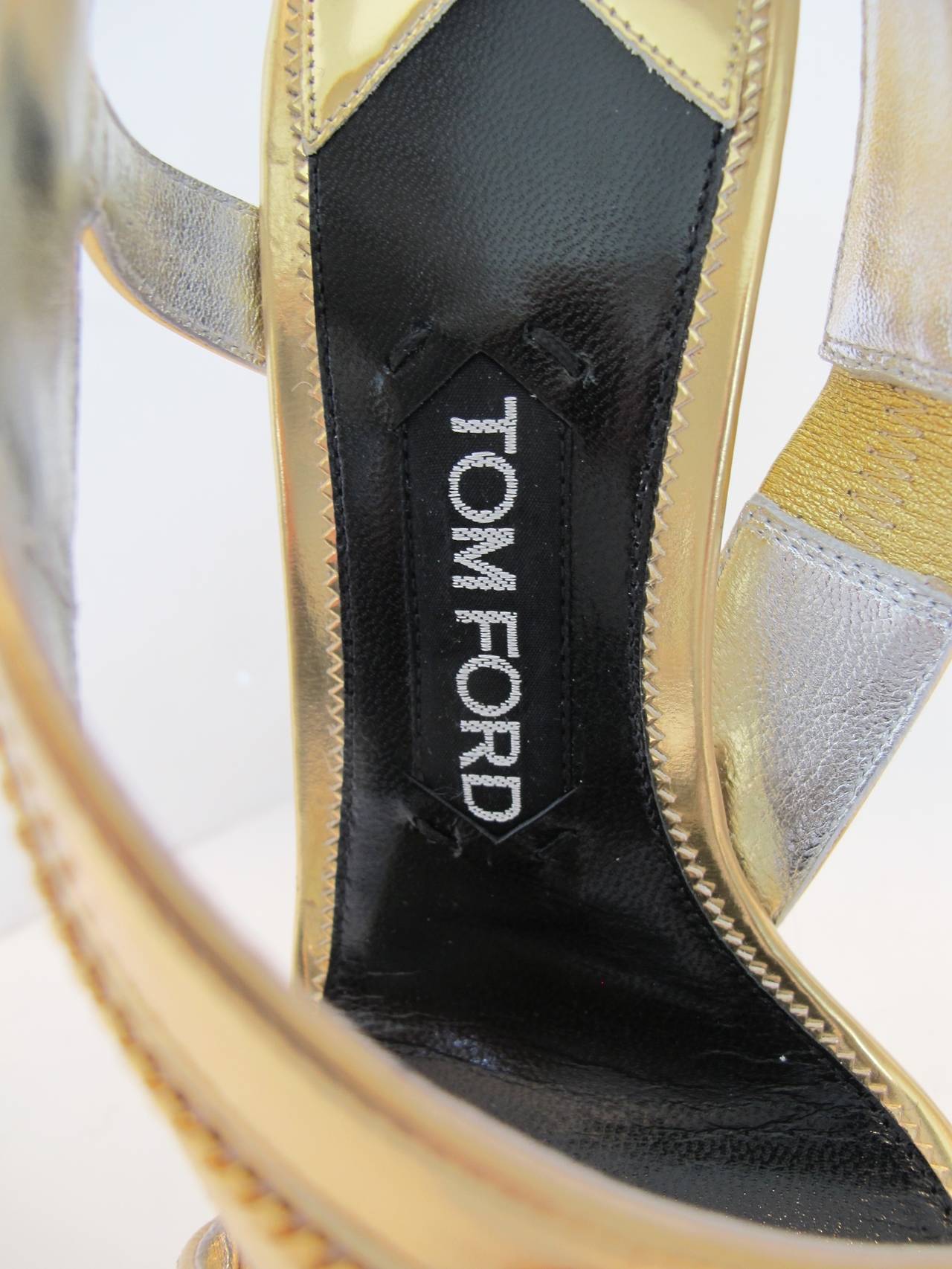 2014 Tom Ford Gold Sling Back Sandal with Wrap Around Zipper For Sale 3
