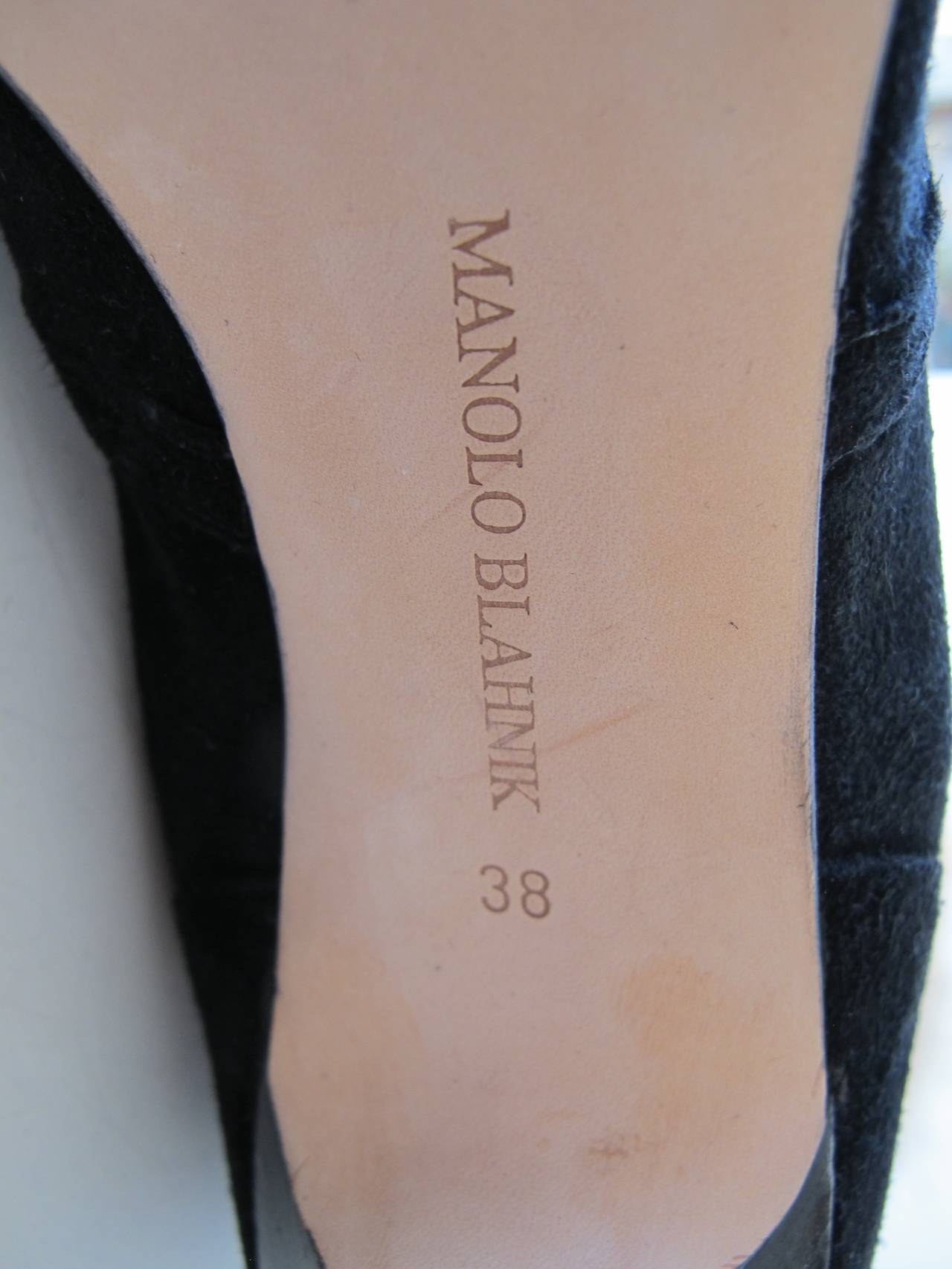 Manolo Blahnik Black Suede Knee High Boots with Fox Fur Trim 4