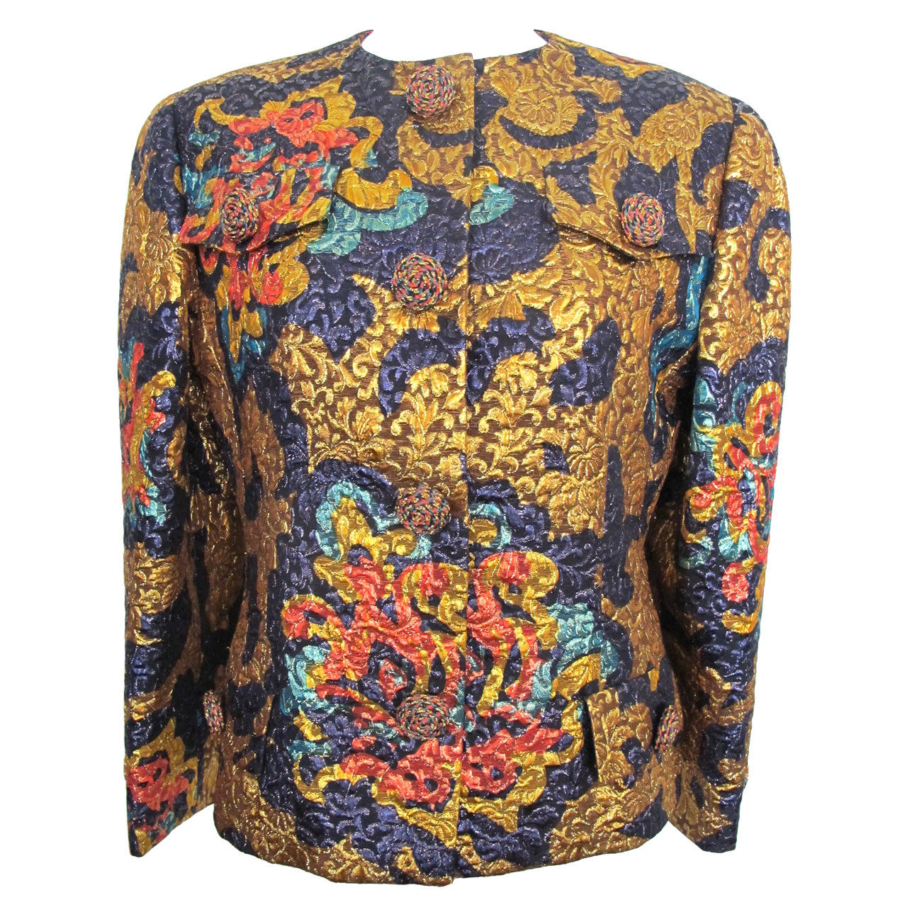 Bill Blass Quilted Brocade Multi-Color Jacket For Sale
