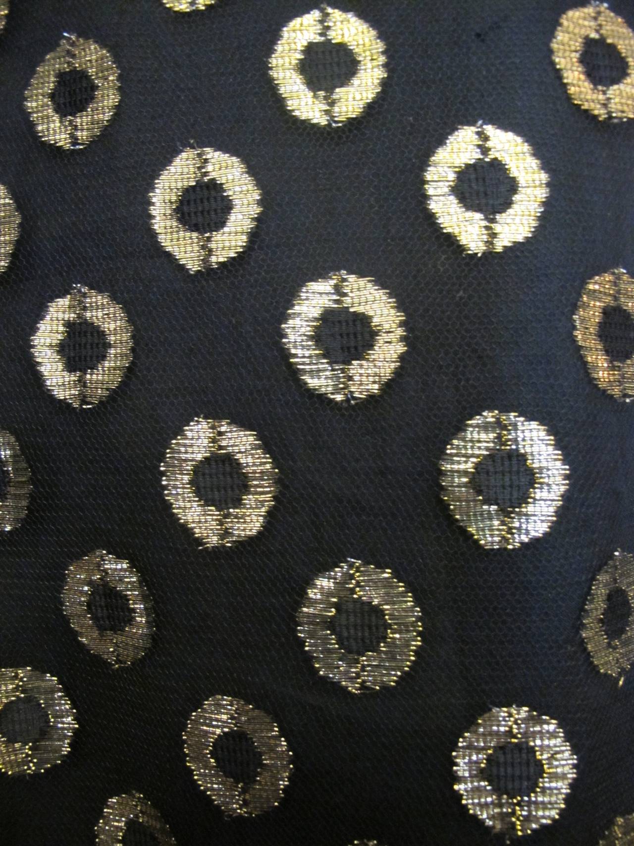 1970's Pauline Trigere Black and Gold Cocktail Dress For Sale 3