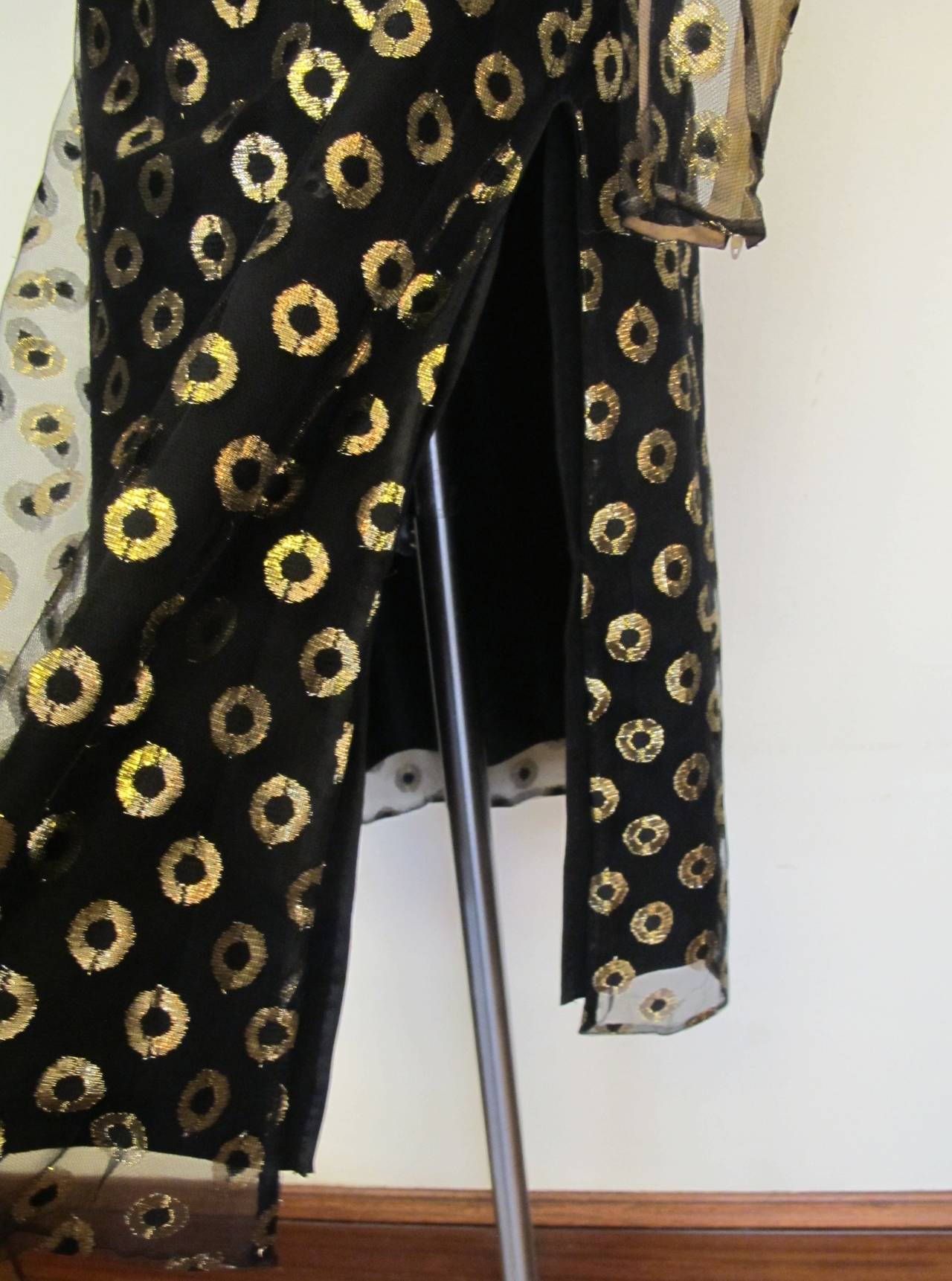1970's Pauline Trigere Black and Gold Cocktail Dress For Sale 4
