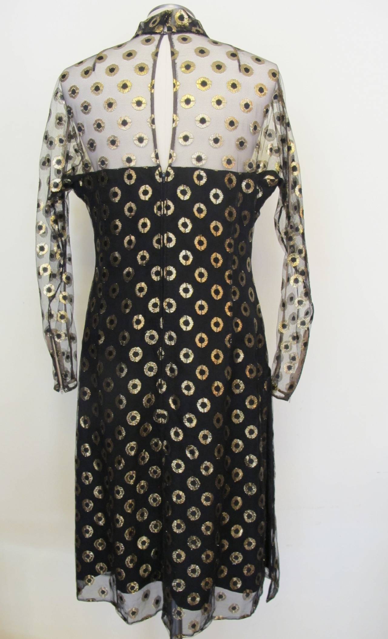 1970's Pauline Trigere Black and Gold Cocktail Dress For Sale 1