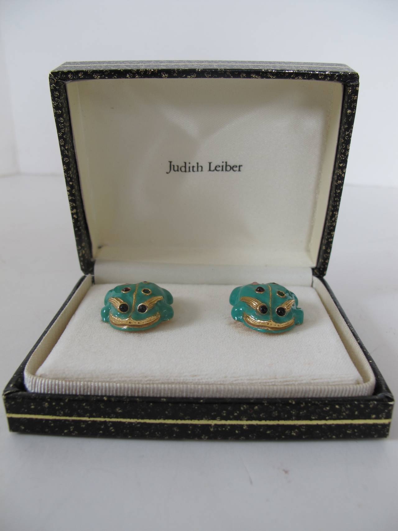Judith Lieber Frog Clip-On Earrings with Semi Precious Stones 3