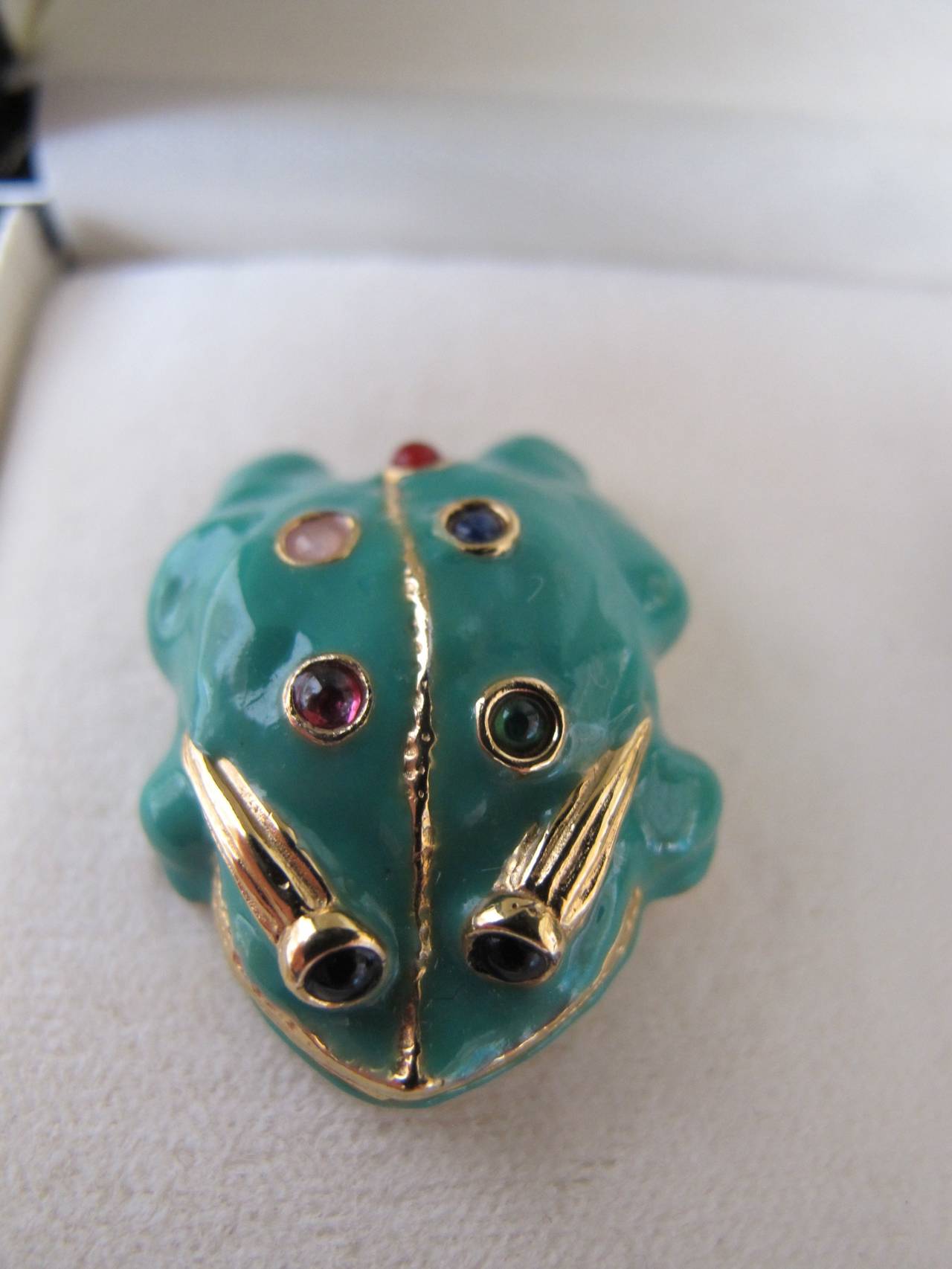 Judith Lieber Frog Clip-On Earrings with Semi Precious Stones 1