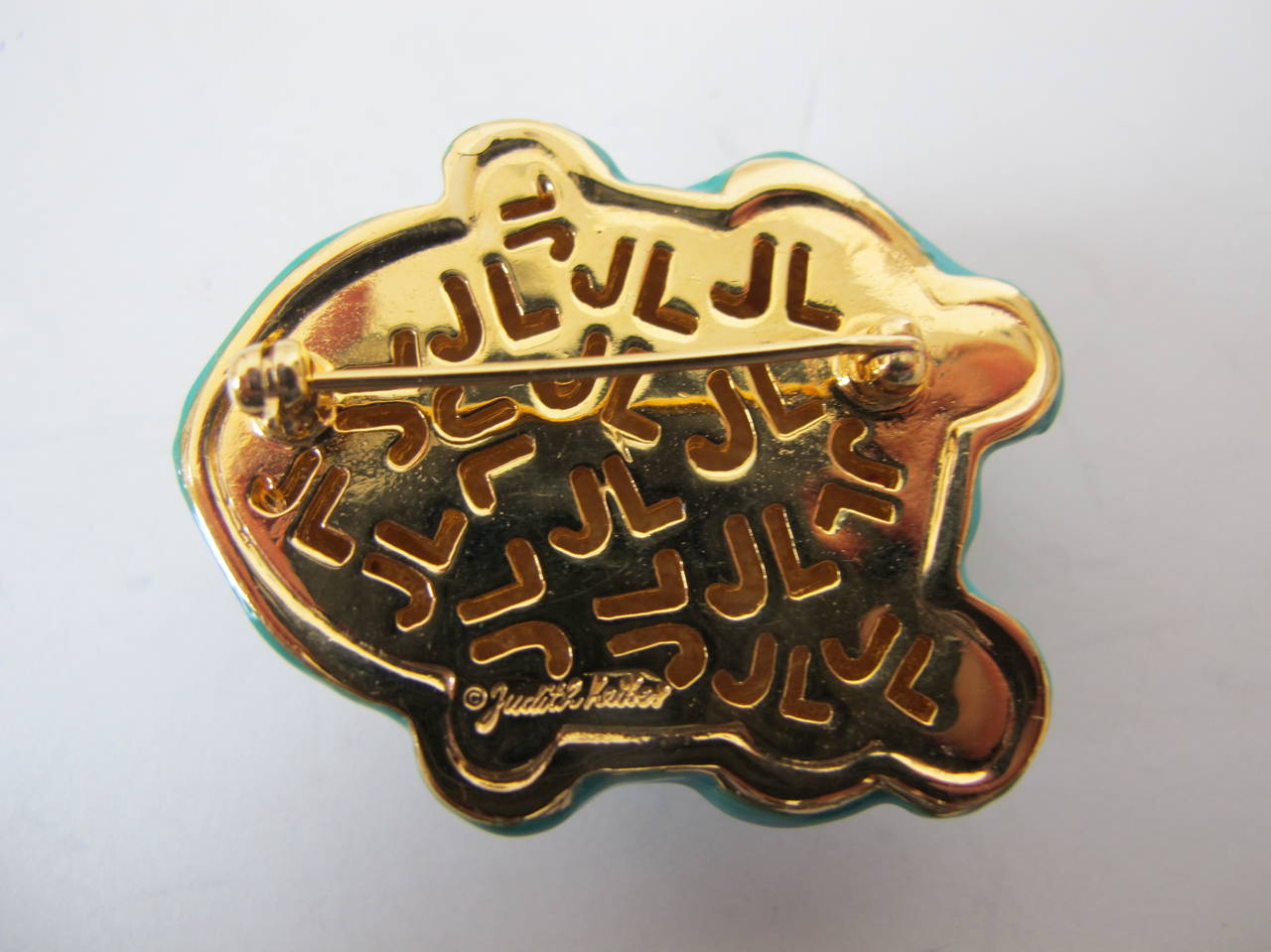 Judith Lieber 18K Gold Plated Frog Brooch with Semi Precious Stones: 1995