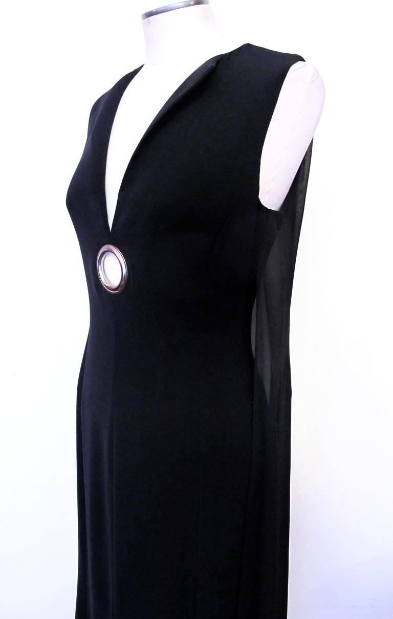 Paco Rabanne 1990s Sleeveless Black Evening Gown with Sheer Panels For Sale 1