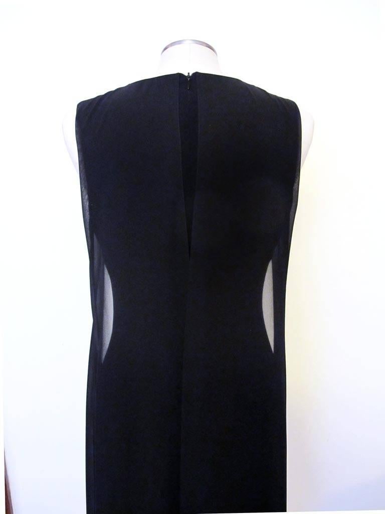 Paco Rabanne 1990s Sleeveless Black Evening Gown with Sheer Panels For Sale 3
