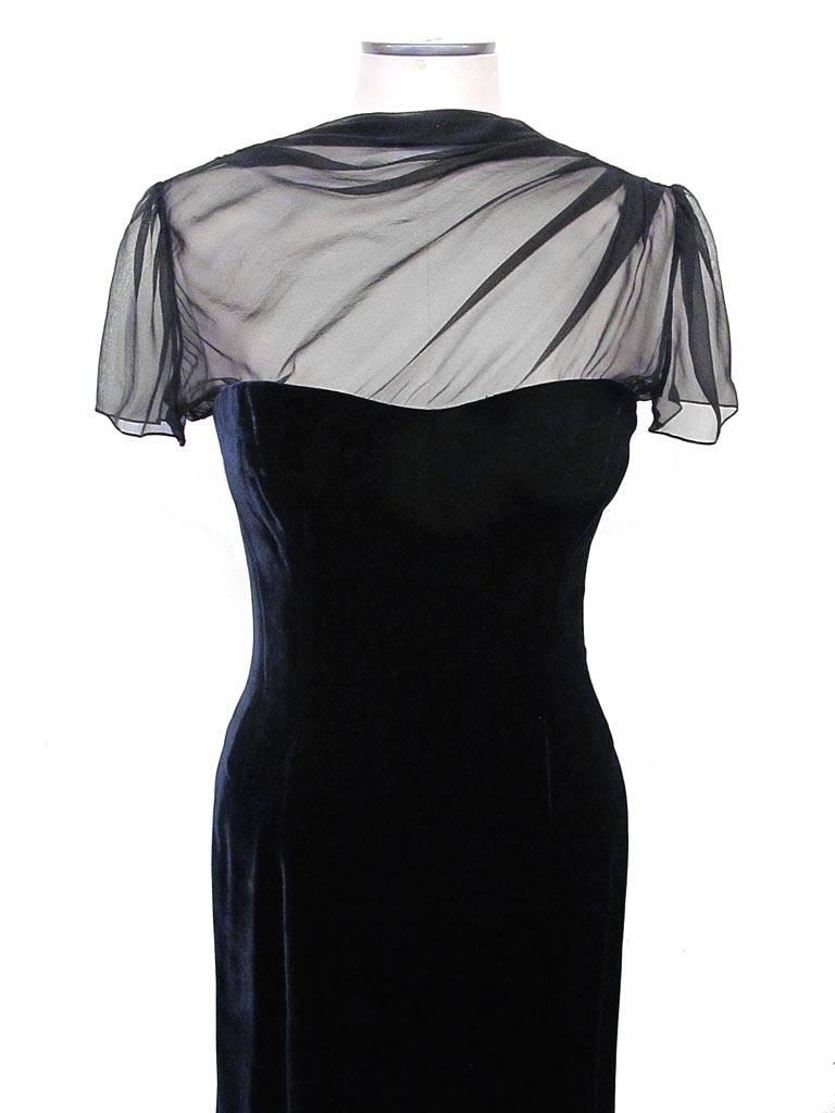 Women's NEW Ralph Lauren Collection Black Chiffon and Navy Blue Velvet Cocktail Dress For Sale