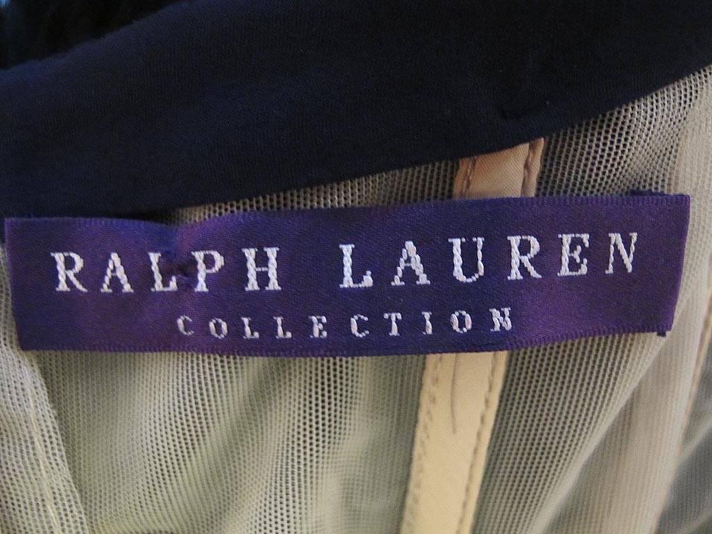 NEW Ralph Lauren Collection Black Chiffon and Navy Blue Velvet Cocktail Dress For Sale 3