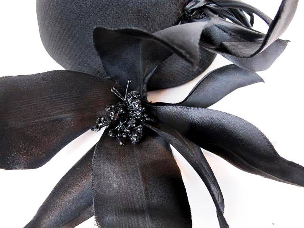Women's 1960's Yves Saint Laurent Black Silk Satin Pillbox Hat For Sale