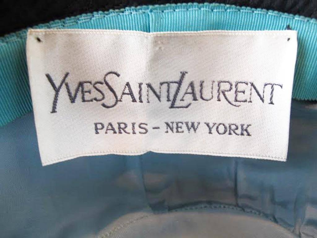 1960's Yves Saint Laurent Black Silk Satin Pillbox Hat For Sale 2