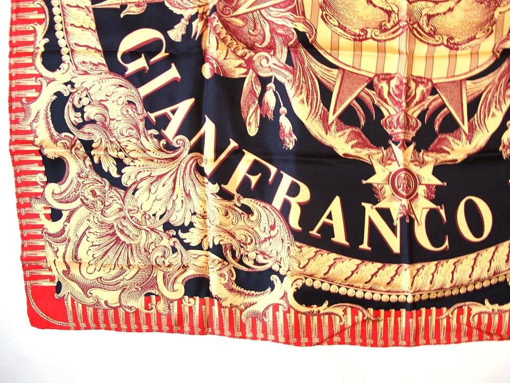 Beige Gianfranco Ferre Gold and Black Royal Crest Scarf For Sale