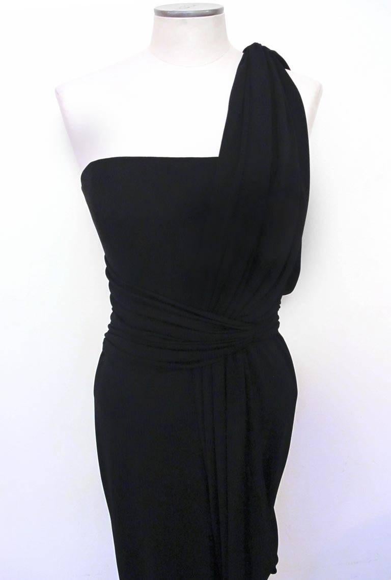 Women's Bill Blass Dramatic Grecian Black Gown For Sale