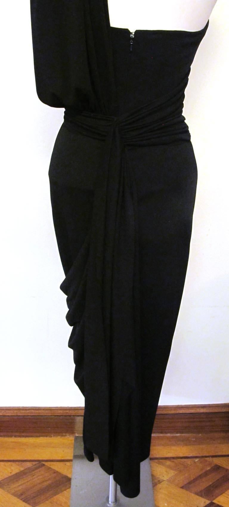 Bill Blass Dramatic Grecian Black Gown For Sale 3