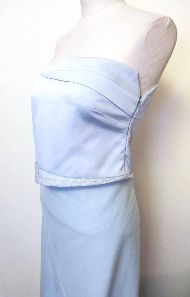 Chic Lanvin Two Piece Powder Blue Lush Evening Gown In Excellent Condition For Sale In San Francisco, CA
