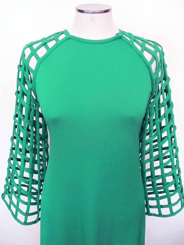 1970's Bill Blass Spring Green Lattice Work Evening Gown In Excellent Condition For Sale In San Francisco, CA